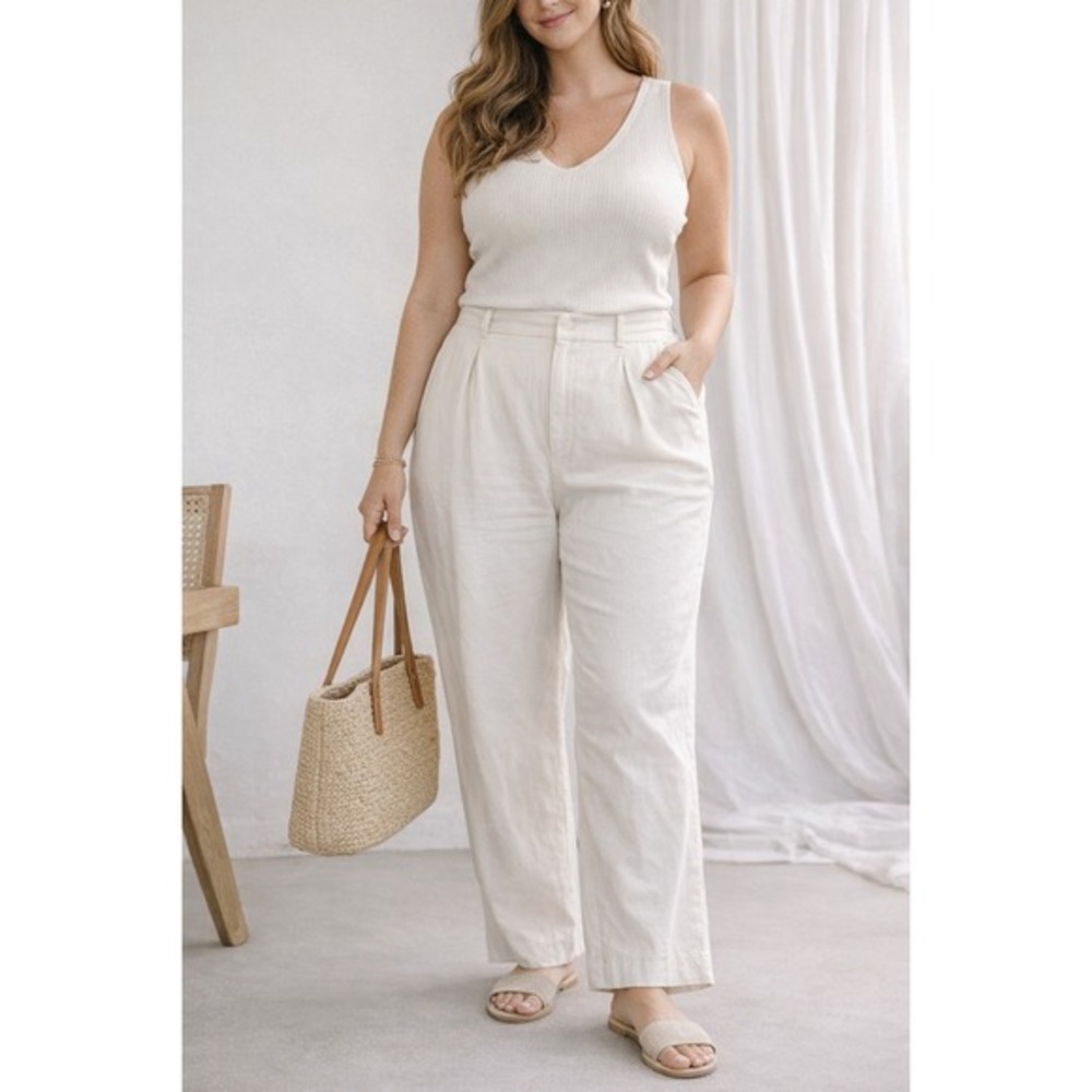 Los Angeles Atelier & Other Stories Linen Blend Ankle Pants 8 Beige Quiet Luxury